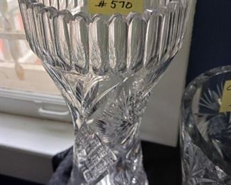 Lot 570 Cut Glass Ribbed 11" Vase   75