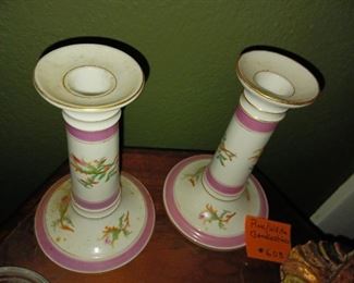 Lot 603  Pair Pink Old Paris style Candlesticks    20