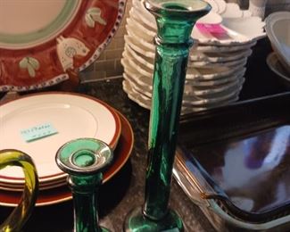 Lot 628  Pair Green Candlesticks  10