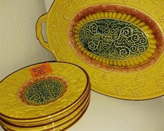 German Majolica Tray and dessert plates  80