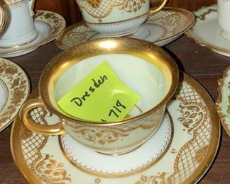 Lot 718 set of 2 Dresden cups and saucers   30 for pair 