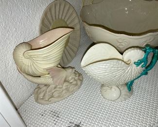 Lot 707a Beleek Footed Pair shell Bowl/Vases  20