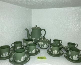 Lot 706  Wedgewood Cream on Sage green Jasperware Tea set   200  set