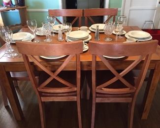 Dining table with six chairs.