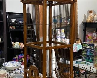 Large ornate bird cage. Wood and metal