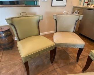 Set of 4 chairs, 2 green, 2 cream 