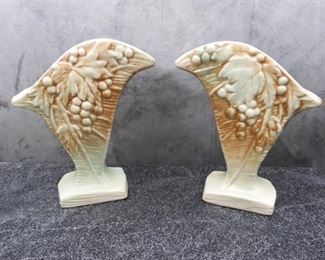 Lot of 2 Unsigned McCoy Pottery "Grapes & Leaves" Swoop Vases