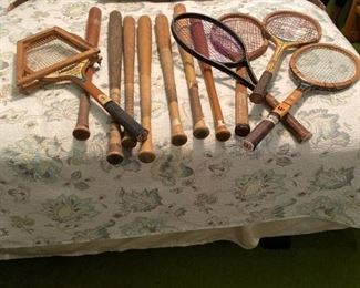 Vintage Baseball Bats--Tennis Rackets--Bow & Arrows