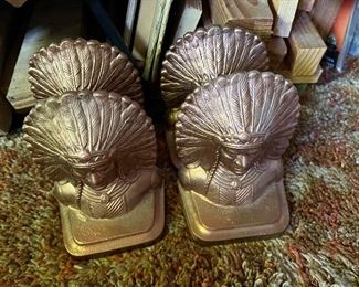 Indian Bust cast copper bookends; 2 sets