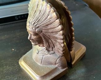 Vintage Indian Bust cast copper bookends