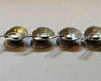 Vintage Metzke Pewter Double Scallop Shell Salt Cellars with Spoons