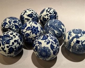 Chinese Porcelain Carpet Balls Blue & White Spheres