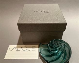 Discontinued Lalique Nautilus Blue Crystal Paperweight 