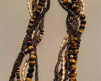 14K Gold Clasp and Semiprecious Stones Necklace 