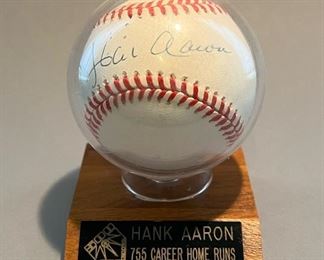 Signed Hank Aaron Baseball , with COA