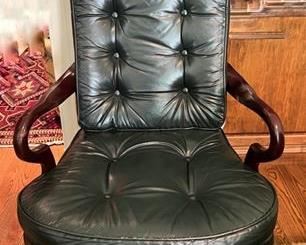 Green Leather Executive Office Chair on Casters