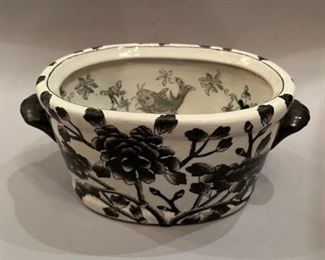 Elegant Black and White Chinese Fishbowl Ceramic Planter