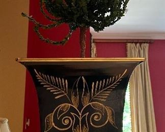 Pair of Painted Tin Tole Topiary Planters (greens included)