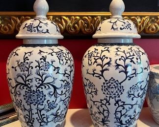 Pair of Blue and White Chinese Urns
