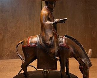 Frederick Cooper Style Patinated Metal “Monk Riding a Horse” Table Lamp