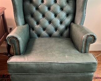 Tufted Leather Wing Chair 