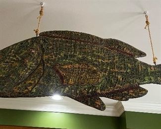 Large Folk Art Hand Carved Hand Painted Fish Hanging Sculpture 