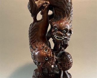 Vintage Chinese Carved Wood Foo Dogs