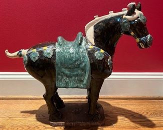 Large Vintage Chinese Tang Sancai Glazed Pottery Horse 