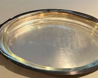 Large Silver Plate Fish Dish with Pyrex Liner 