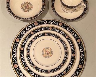 Wedgwood “Runny Mede” Dark Blue Pattern, Service for 12.  Dinner Plates, Salad Plates, Bread & Butter Plates , Cups  & Saucers, Small Breakfast Bowl. New Never Used, Original boxes 