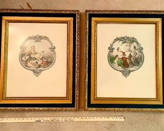 2 Framed Art Prints in the Rococo Style with Gilded Frames