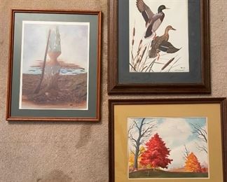 3 Framed Wall Prints of Ducks Fall Scene and Outdoor Scene