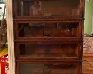 004 Antique Globe Wernicke Mahogany 4 Section Stacking Lawyer Barrister Bookcase