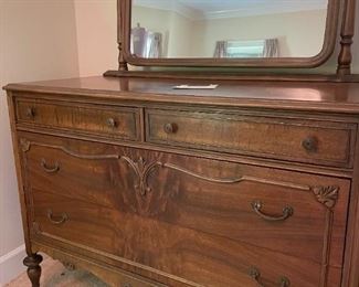 Antique Burled Walnut Dresser with Swivel Mirror