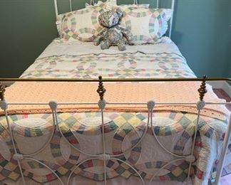 Antique Cast Iron Full Size Bed Includes All Linens and Teddy Bear