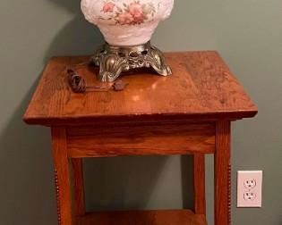 Antique Side Table Nightstand with Victorian Gone with the Wind Parlor Lamp