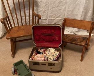 Child Rocker Stool and Time Out Seat and Dolls