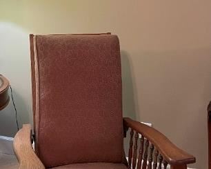 Cook and Co Antique Reclining Morris Type Chair Antique Mirror and Needle Worked Stool