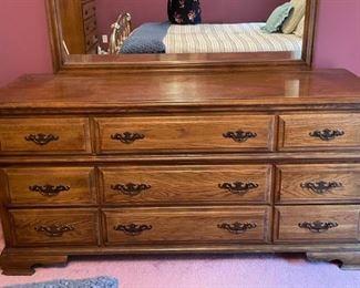 Large Dresser Mirror Tall Boy and 2 Boudoir Lamps