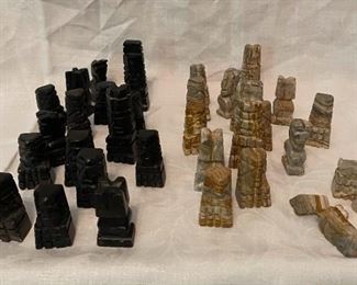 Old Carved Stone Chess Set