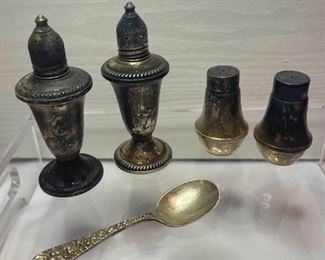Sterling Spoon with Weighted Silver Salt and Pepper Shakers