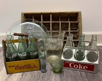 Vintage Coca Cola Bottles with Holders Crate and More