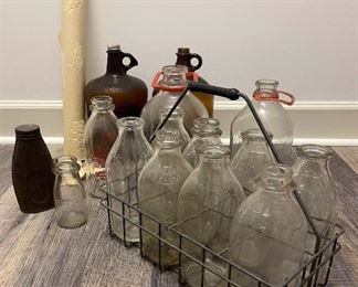 Vintage Milk Bottles Caps and Large Bottles
