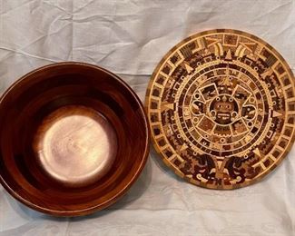 Vintage Wood Carved Trivet and Wooden Bowls