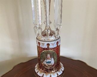Table Lamp
Bohemian Glass with red shaft hand painted Portrait Cameo