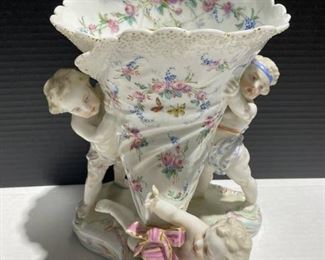 18th Century Porcelain Cherub and Vase