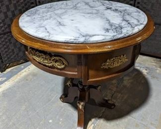 Brass Cherub Inspired Round Marble Top Pedestal Table