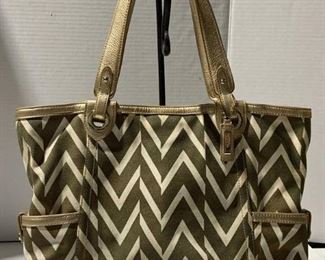 Cole Haan Ivory Taupe Chevron Print Large Tote