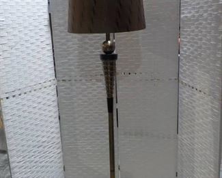 Elegant Floor Lamp in Bronze Tones with Black Accents and Chocolate Brown Shade