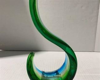 Murano Glass Abstract Blue Green Sculpture B